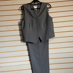 Perceptions Womens Grey Pinstripe 2 Piece Vest and Pants Suit Set Size 14
